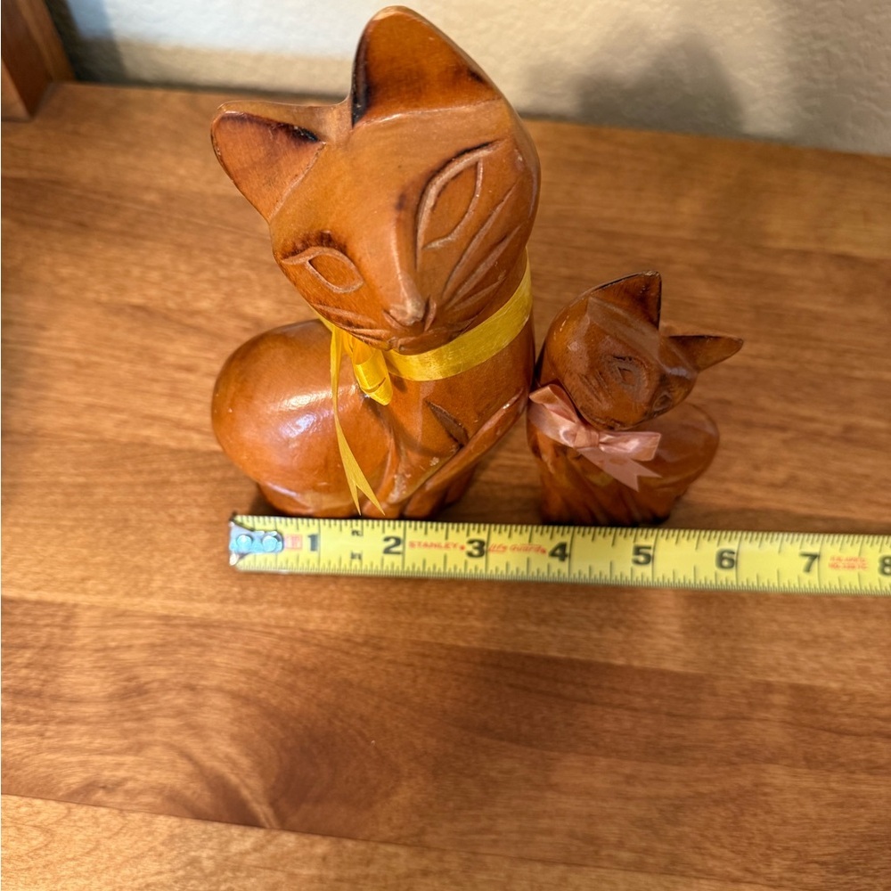 Vintage Mid Century Modern Hand Carved Cat Sculptures Figurine Philippines 1960 - Picture 6 of 6